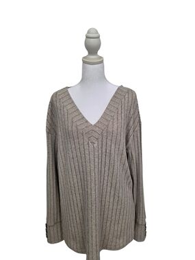 V-Neck Ribbed Sweater in Taupe